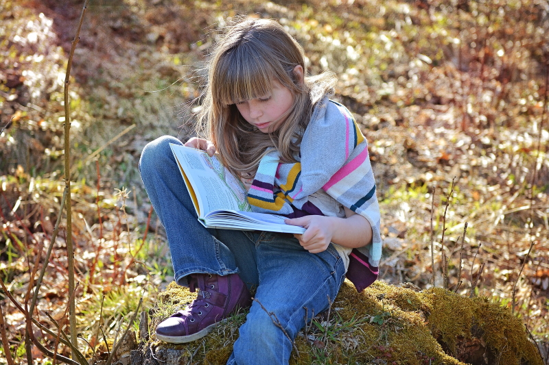Girl sat on a rock reading