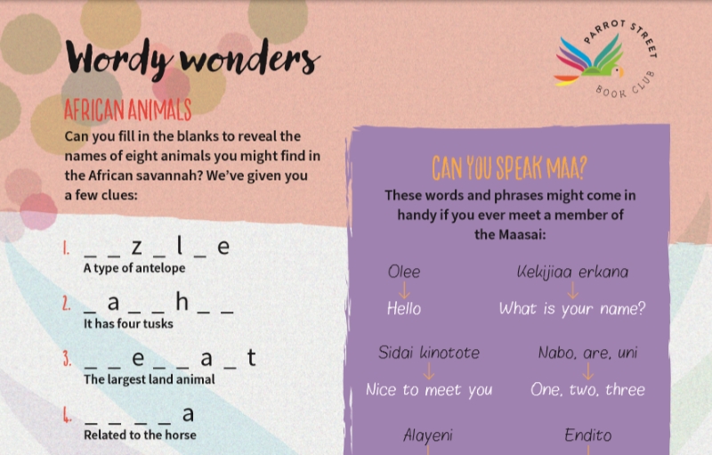 Wordy Wonders page from activity pack